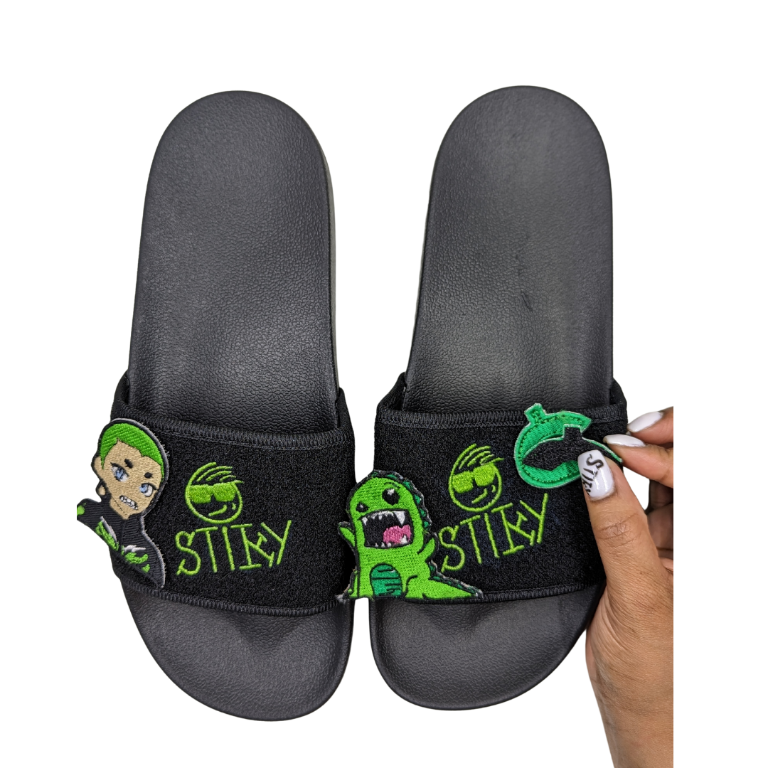 Stiky Slides - Black w/ Green Logo