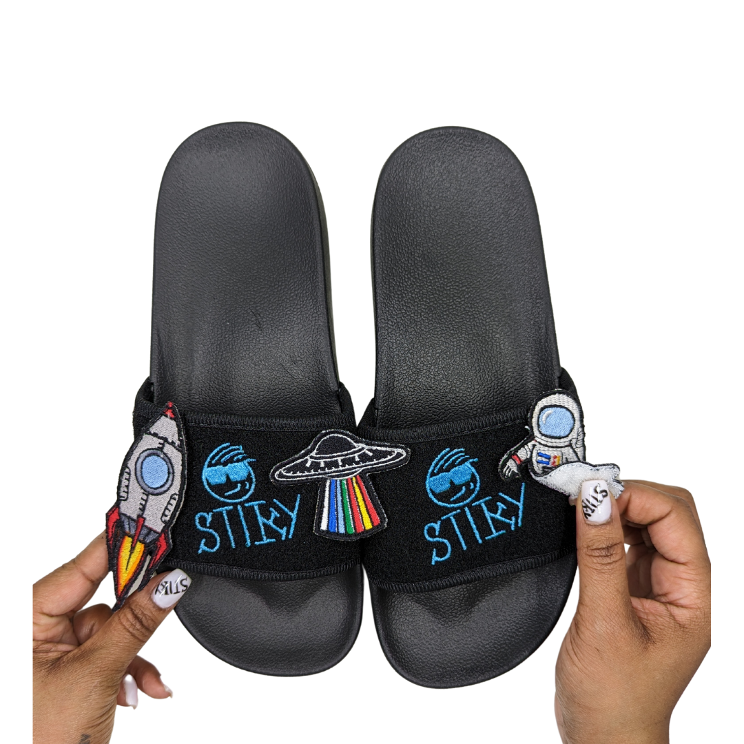 Stiky Slides - Black w/ Blue Logo
