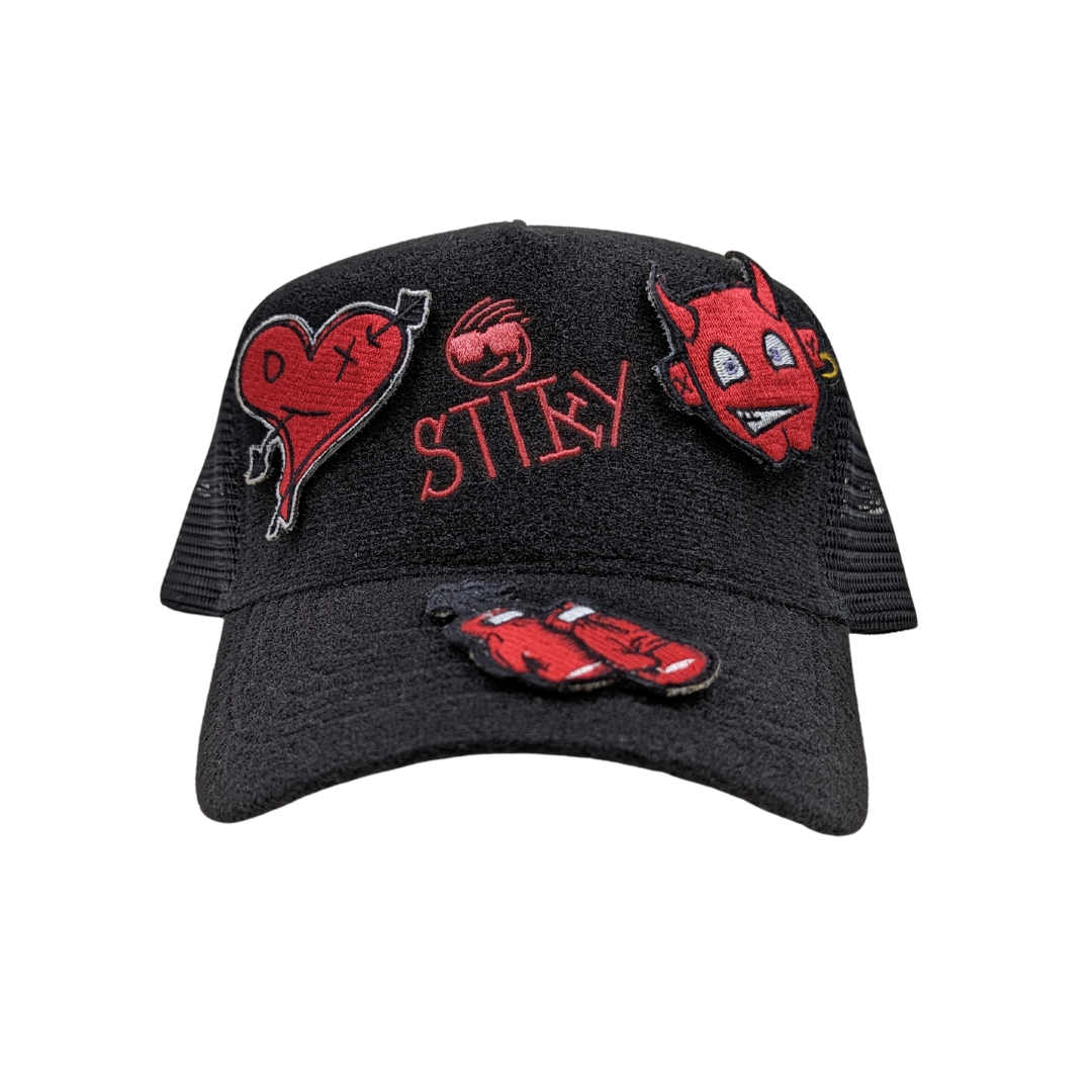 Stiky Trucker Hat 2.0 - Black w/ Red Logo