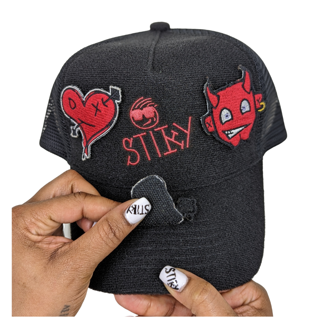 Stiky Trucker Hat 2.0 - Black w/ Red Logo