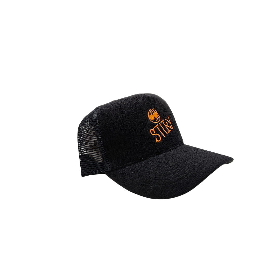 Stiky Trucker Hat 2.0 - Black w/ Orange Logo